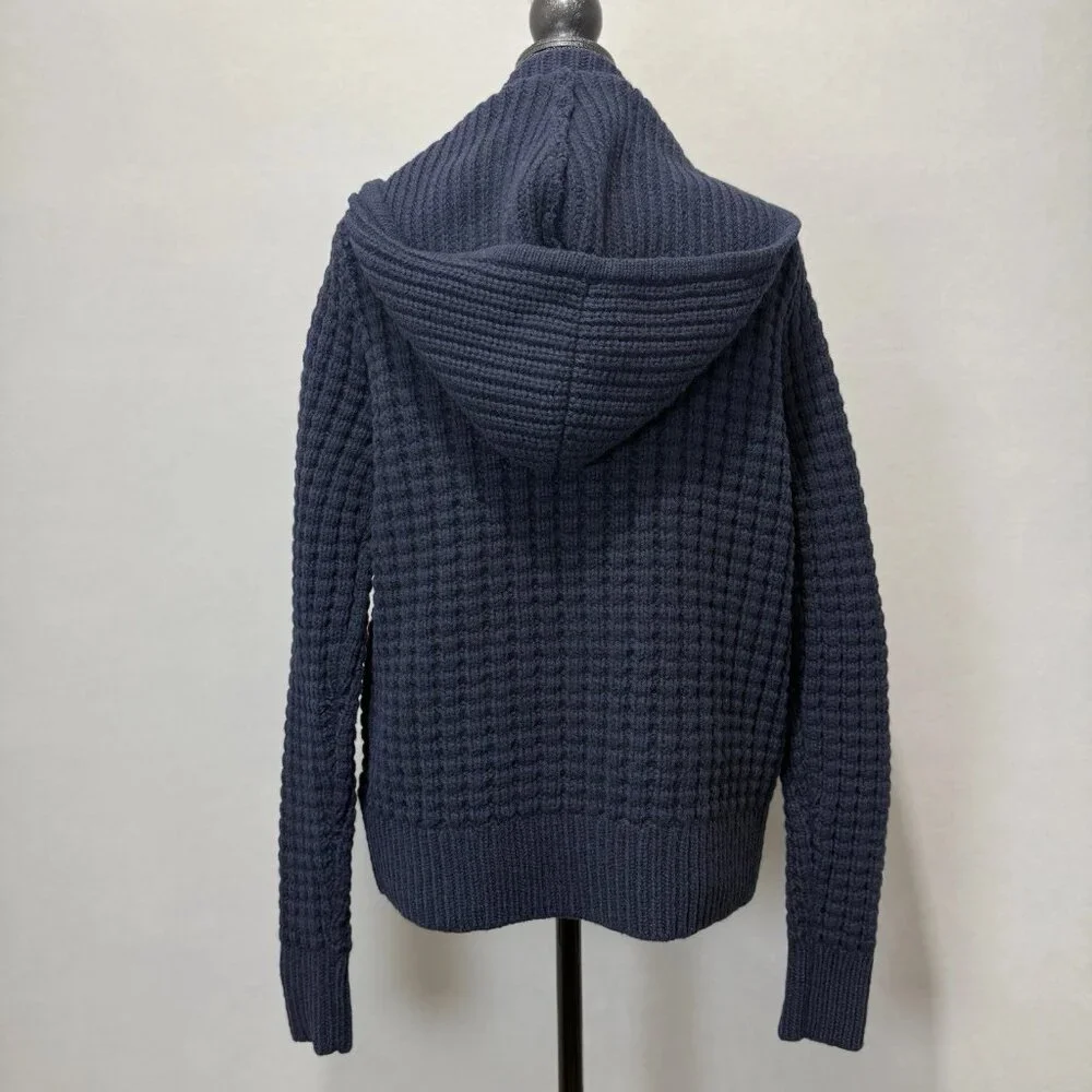 Tommy Hilfiger Waffle Chunky Knit Wool Bld Cardigan Womens L Sweater Collar Hood - Picture 3 of 11